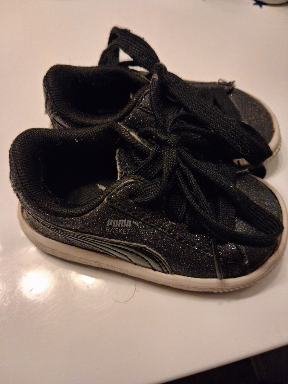 Puma Basket Glitz Toddler Girls Sneakers Size 4C Black Glitter